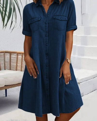 Sveta - Abito in Denim con Bottoni e Manica Corta