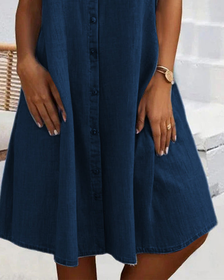 Sveta - Abito in Denim con Bottoni e Manica Corta