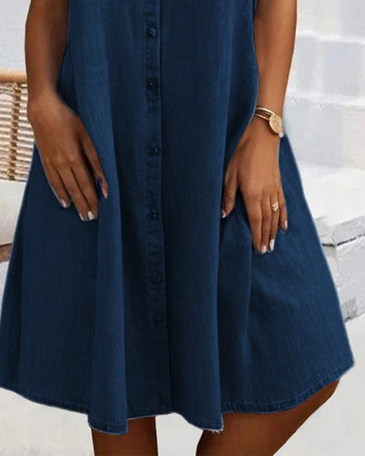 Sveta - Abito in Denim con Bottoni e Manica Corta