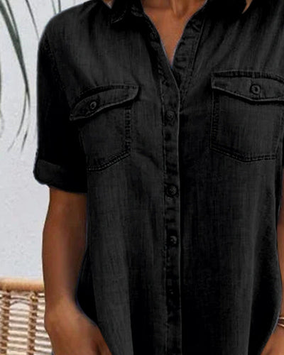 Sveta - Abito in Denim con Bottoni e Manica Corta