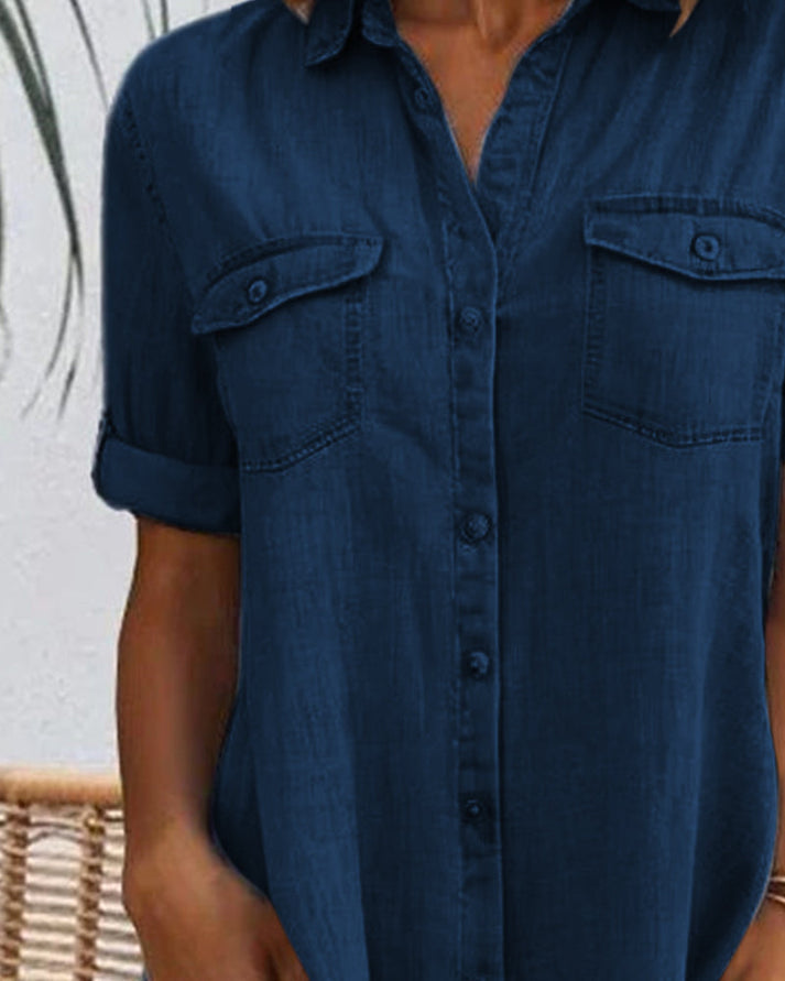 Sveta - Abito in Denim con Bottoni e Manica Corta