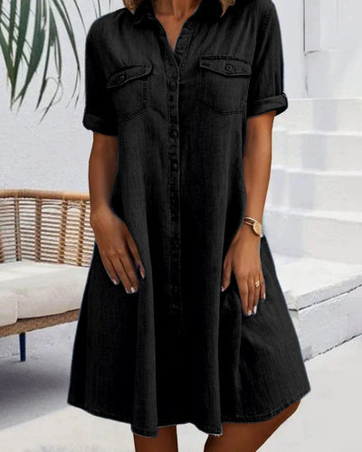 Sveta - Abito in Denim con Bottoni e Manica Corta