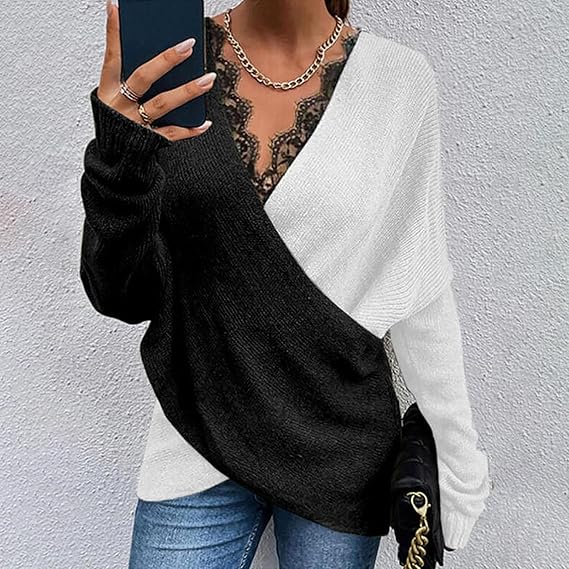Keira - Maglione Avvolgente a Maniche Lunghe con Scollo a V
