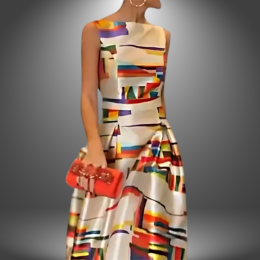 Vivien - Maxi Abito con Stampa Geometrica