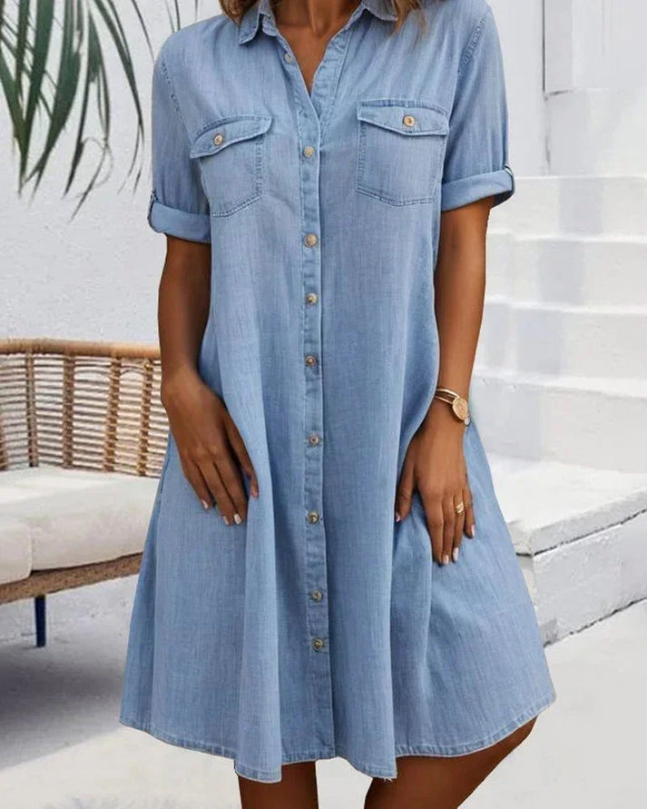 Sveta - Abito in Denim con Bottoni e Manica Corta
