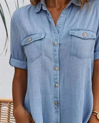 Sveta - Abito in Denim con Bottoni e Manica Corta