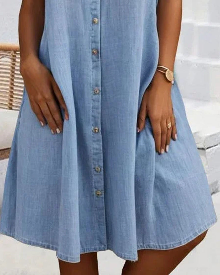 Sveta - Abito in Denim con Bottoni e Manica Corta