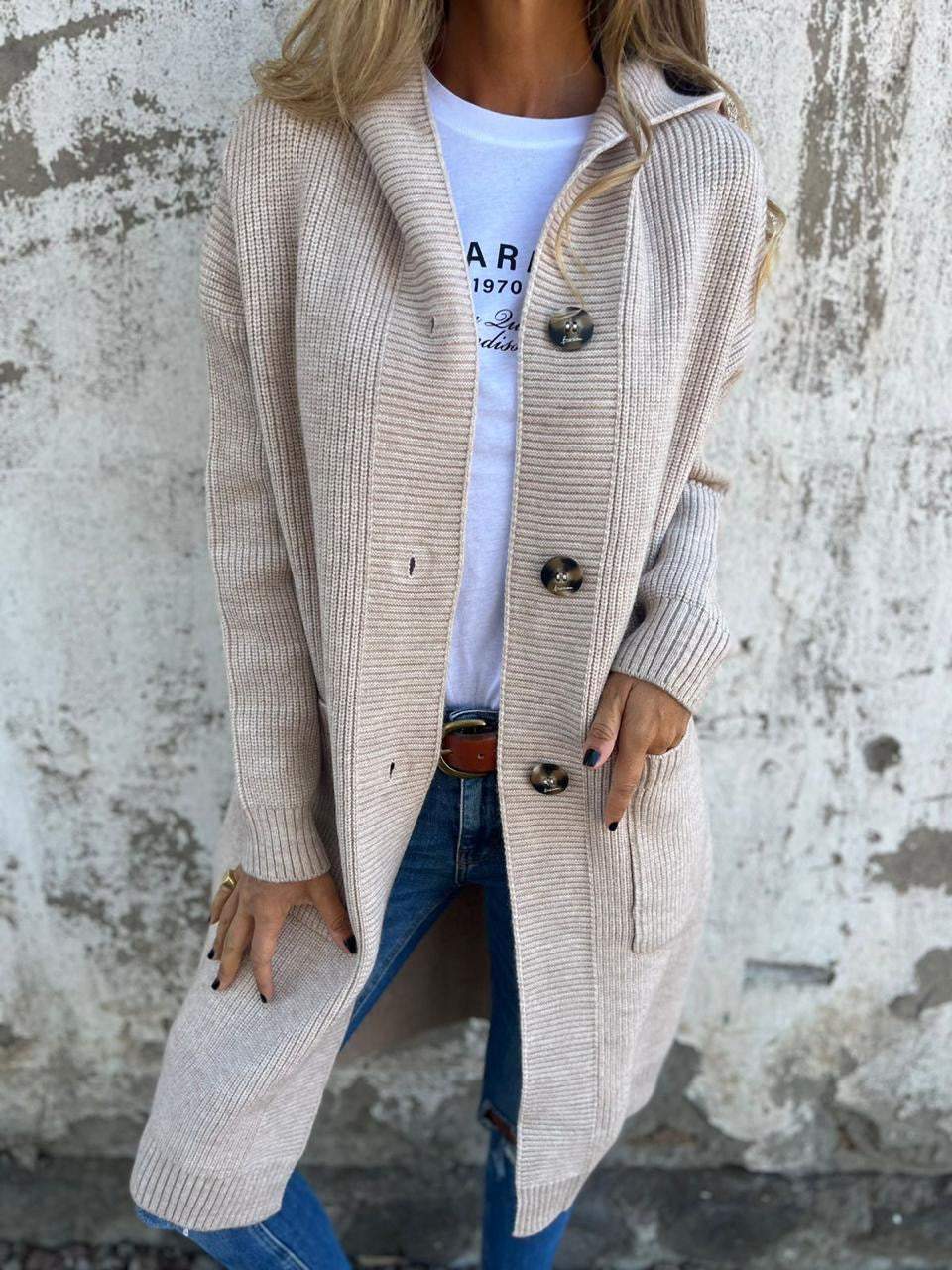 Kaitlin - Elegante Cardigan Lungo In Maglia